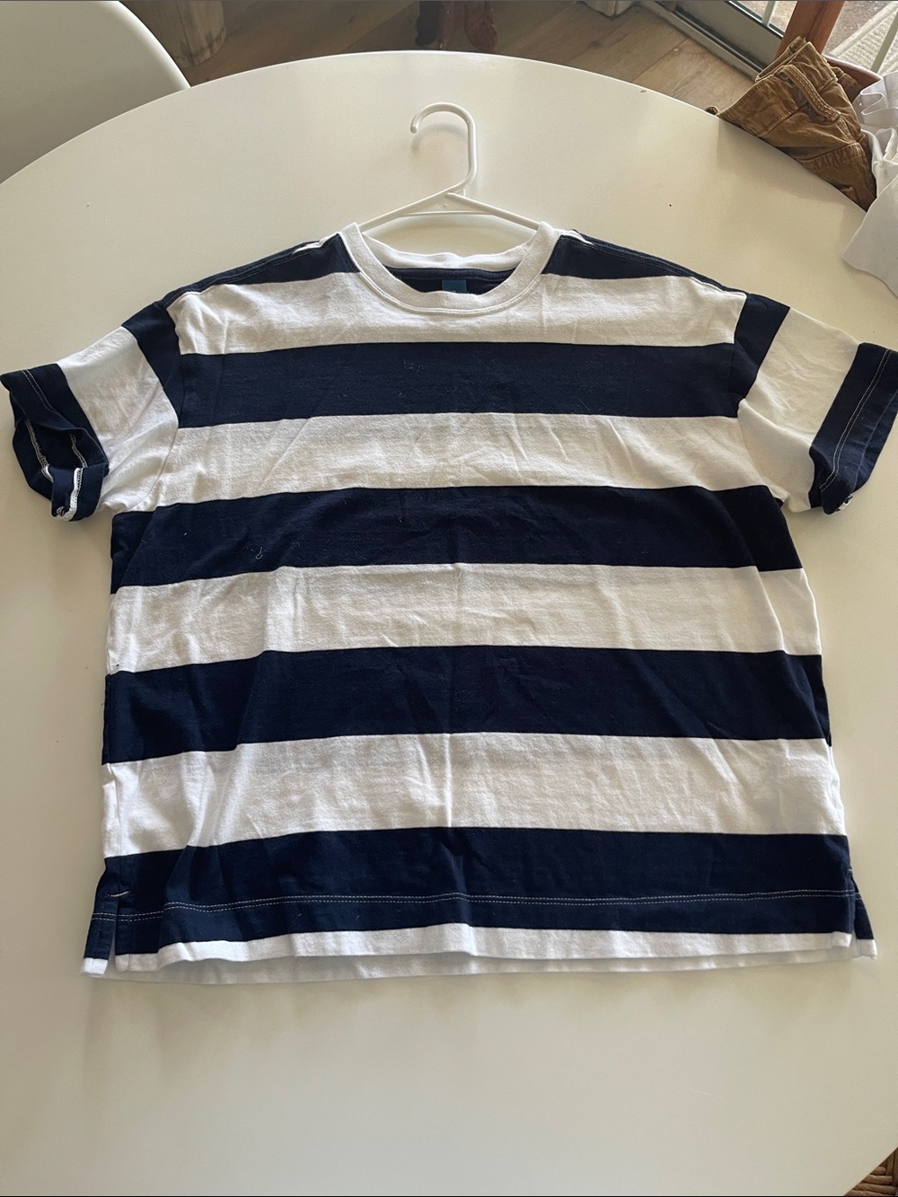 Old Navy Navy and White Striped Crewneck Tee